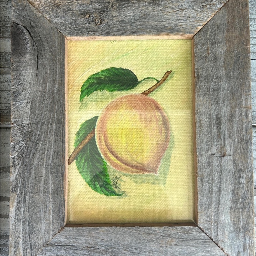 Set of 2 Original Oil Paintings in Wood Frames. Pear and Peach Paintings - Picture 3 of 10